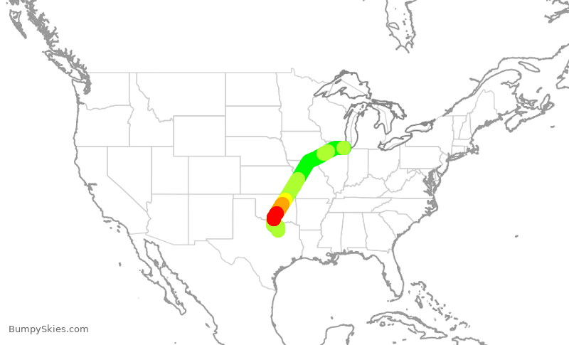 Turbulence forecast map for SWA3761, MDW to DAL