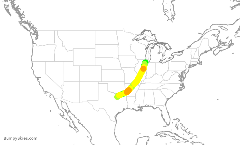 Turbulence forecast map for SWA3765, MDW to DAL