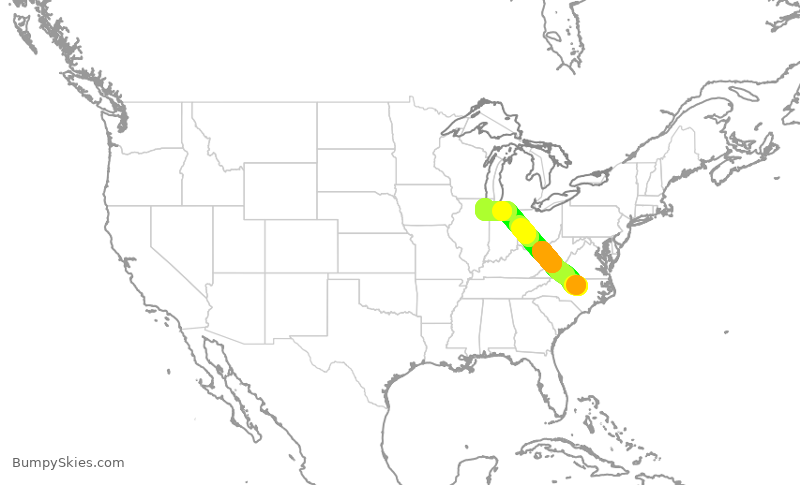 Turbulence forecast map for SWA3766, RDU to MDW