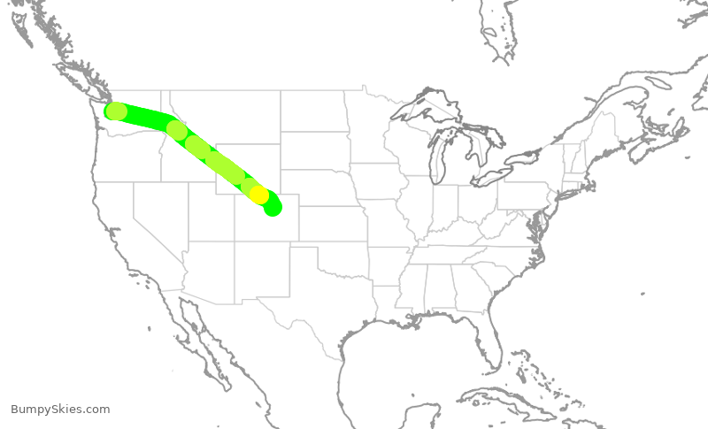 Turbulence forecast map for SWA376, SEA to DEN