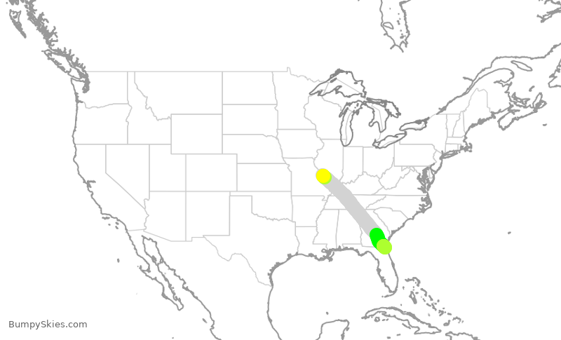 Turbulence forecast map for SWA3771, STL to JAX