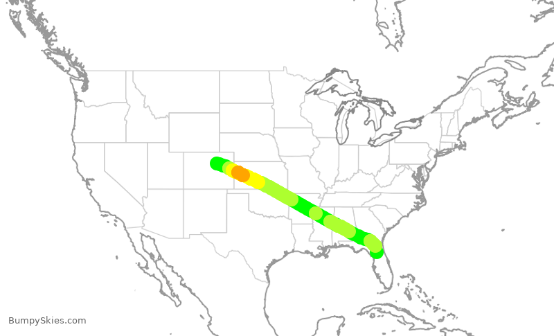 Turbulence forecast map for SWA3774, DEN to MCO
