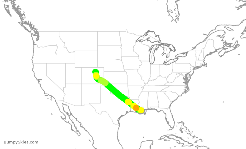 Turbulence forecast map for SWA3776, DEN to MSY