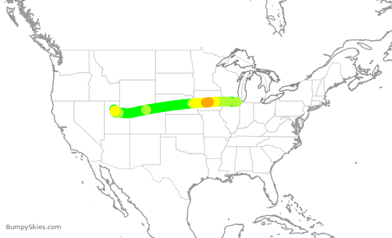 Turbulence forecast map for SWA377, MDW to SLC
