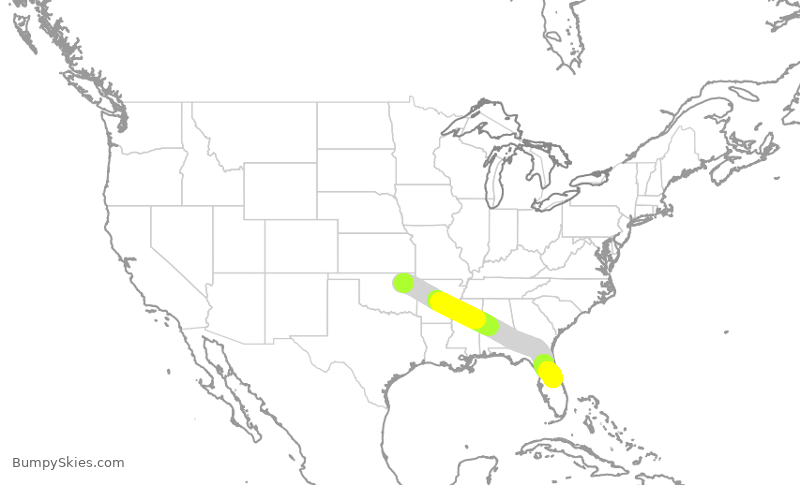 Turbulence forecast map for SWA378, TUL to MCO