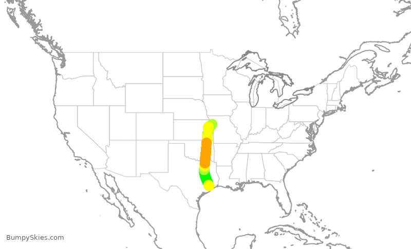 Turbulence forecast map for SWA3797, HOU to MCI