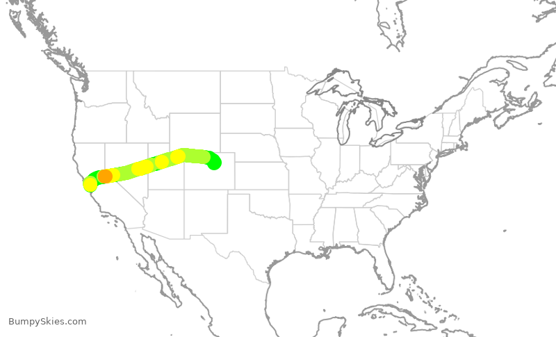 Turbulence forecast map for SWA3800, SJC to DEN