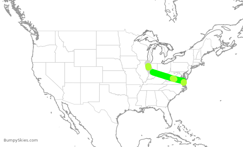 Turbulence forecast map for SWA3801, MDW to ORF