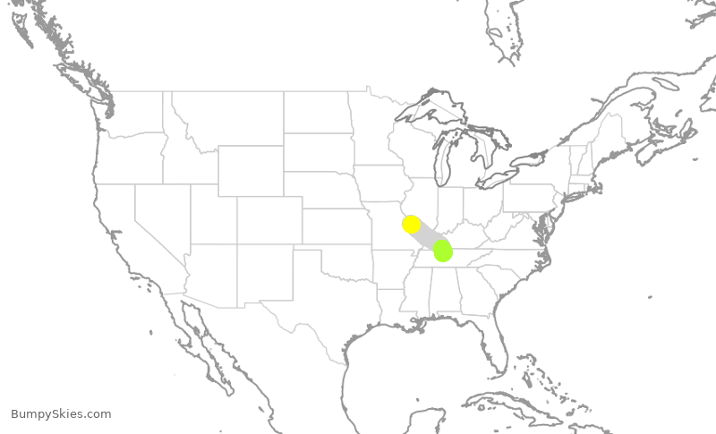 Turbulence forecast map for SWA3804, STL to BNA