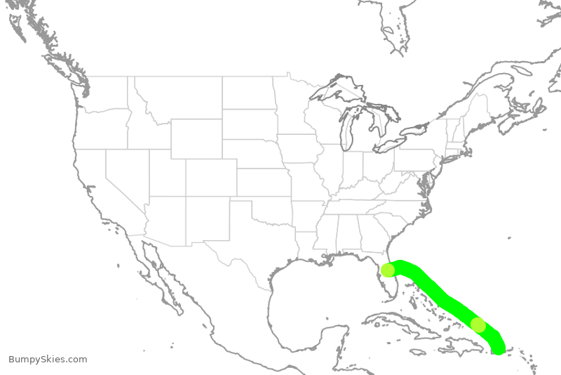 Turbulence forecast map for SWA3807, MCO to SJU