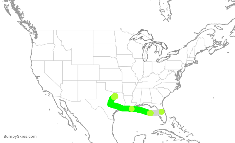 Turbulence forecast map for SWA380, MCO to DAL