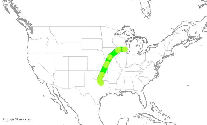 Turbulence forecast map for SWA3810, MKE to DAL