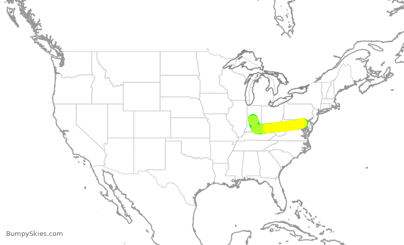 Turbulence forecast map for SWA3814, BWI to IND