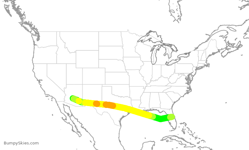 Turbulence forecast map for SWA3819, PHX to MCO