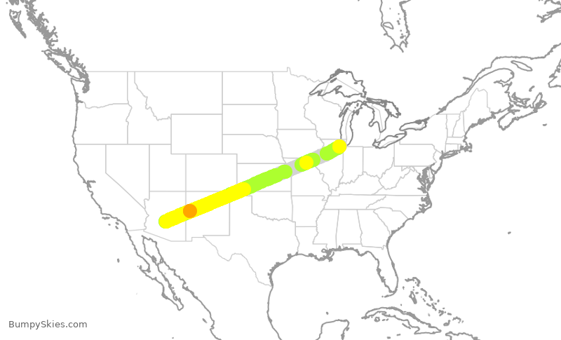Turbulence forecast map for SWA3827, PHX to MDW