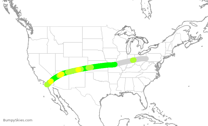 Turbulence forecast map for SWA3827, PIT to SAN