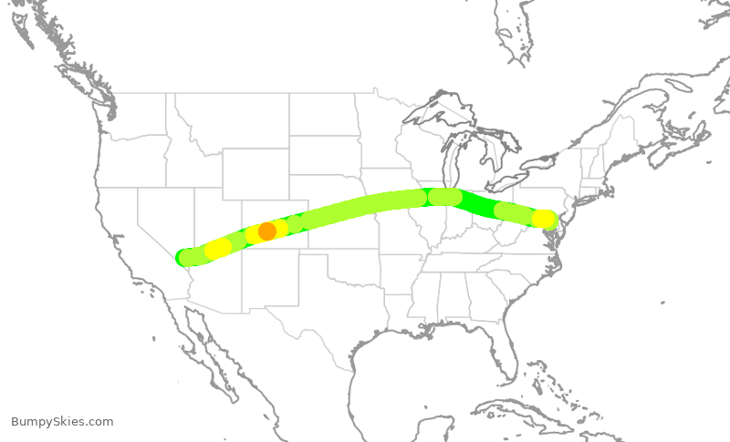 Turbulence forecast map for SWA3828, LAS to BWI