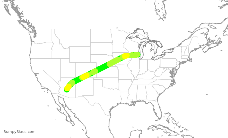 Turbulence forecast map for SWA3829, PHX to MKE