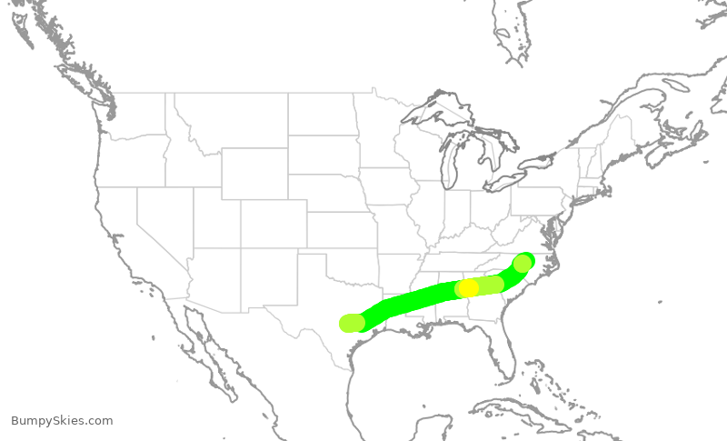 Turbulence forecast map for SWA382, AUS to RDU