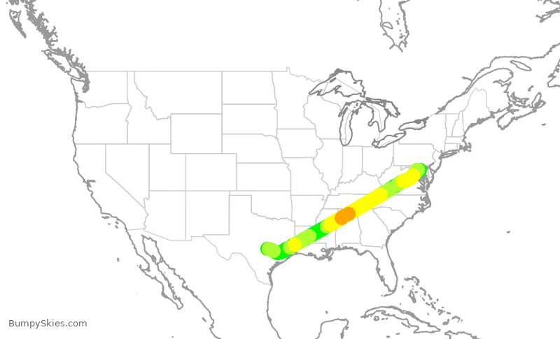 Turbulence forecast map for SWA3835, BWI to AUS