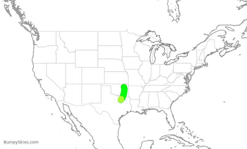 Turbulence forecast map for SWA3839, TUL to DAL
