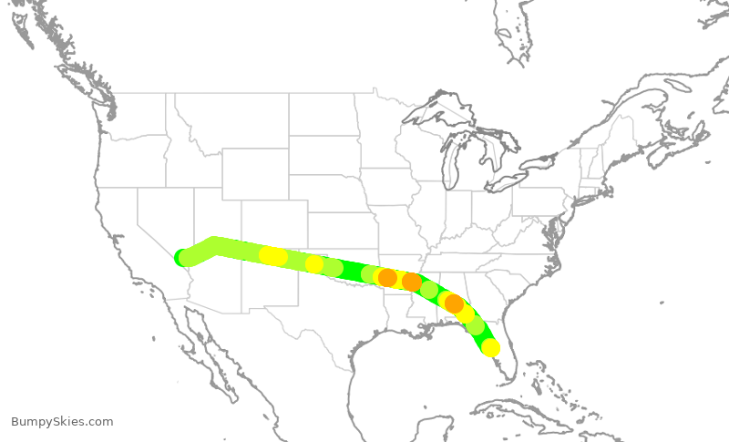 Turbulence forecast map for SWA3844, LAS to TPA
