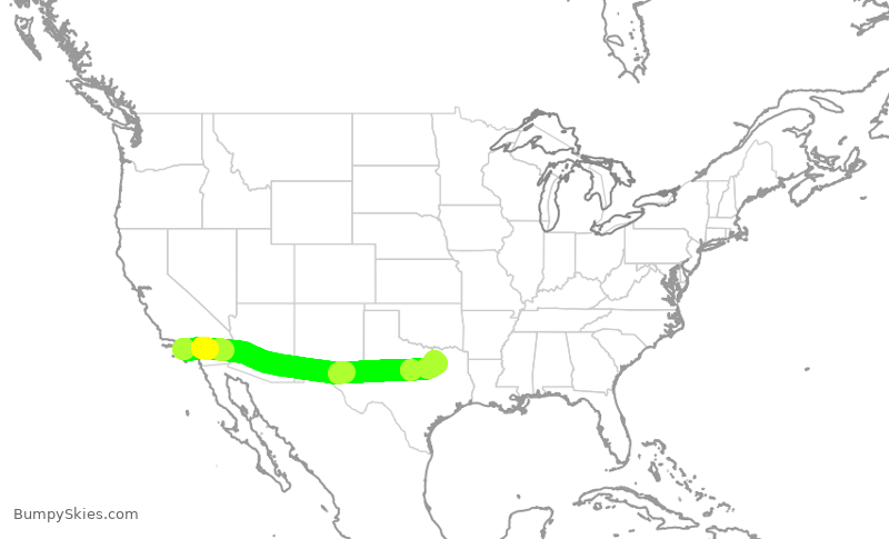 Turbulence forecast map for SWA3844, LAX to DAL