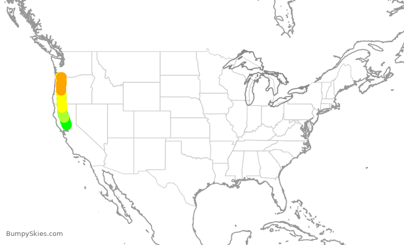 Turbulence forecast map for SWA3845, SMF to PDX