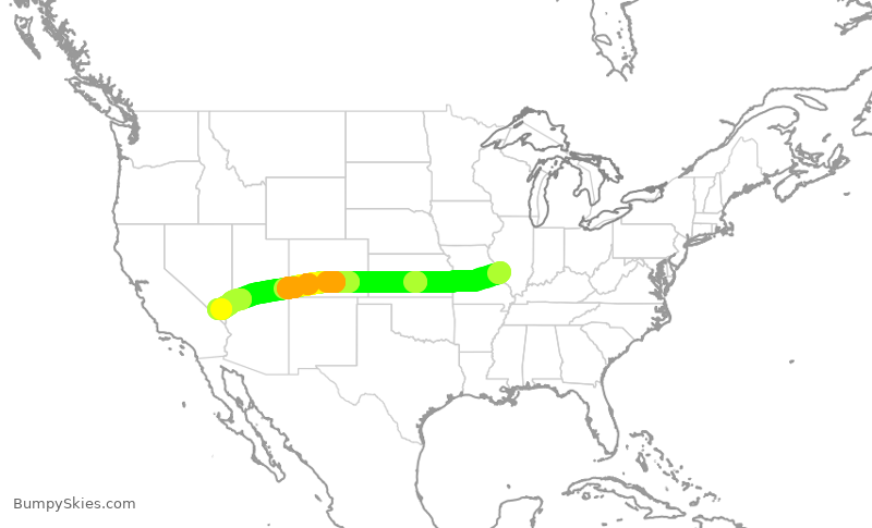 Turbulence forecast map for SWA3847, STL to LAS