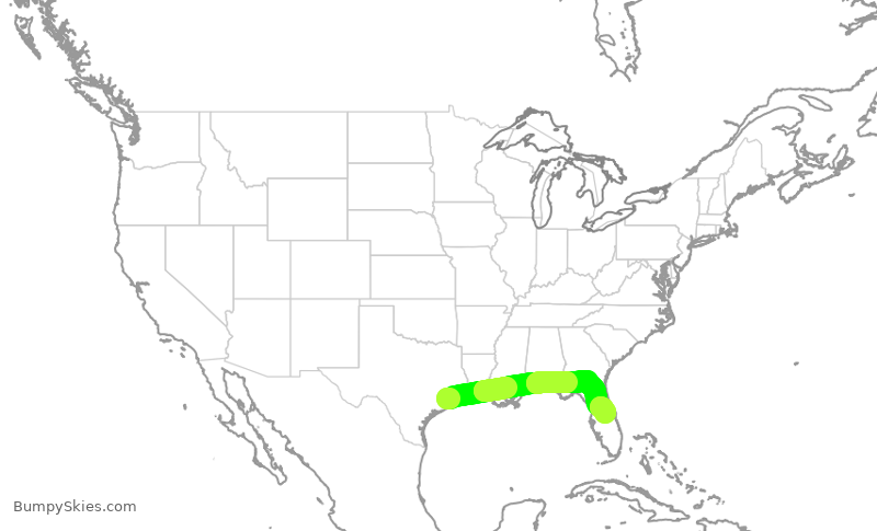 Turbulence forecast map for SWA384, HOU to MCO