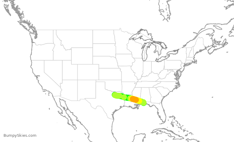Turbulence forecast map for SWA3850, DAL to PNS