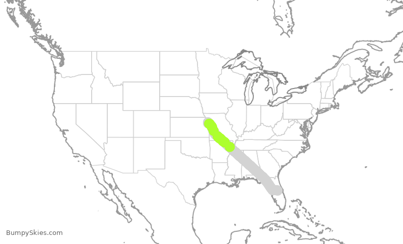 Turbulence forecast map for SWA3850, MCO to MCI