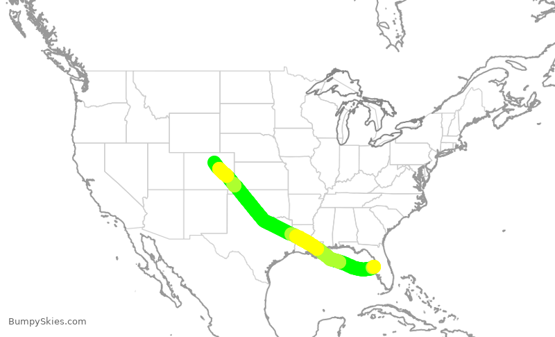 Turbulence forecast map for SWA3852, TPA to DEN