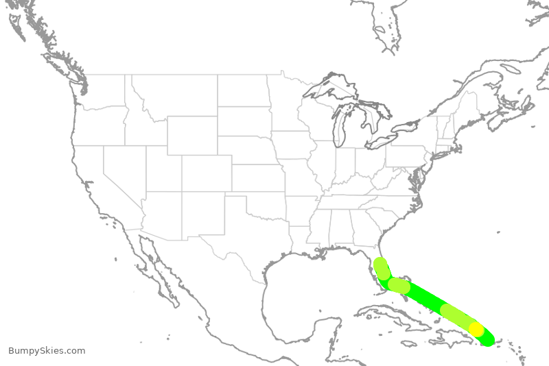 Turbulence forecast map for SWA3859, SJU to MCO