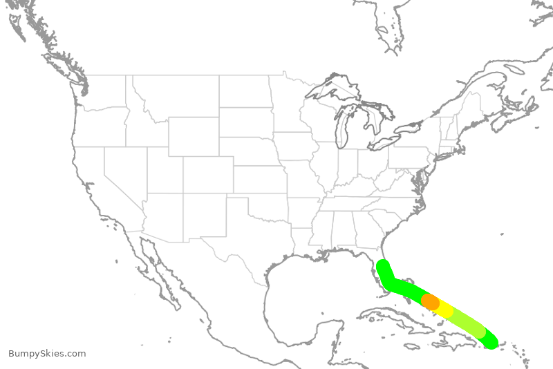 Turbulence forecast map for SWA3861, SJU to MCO