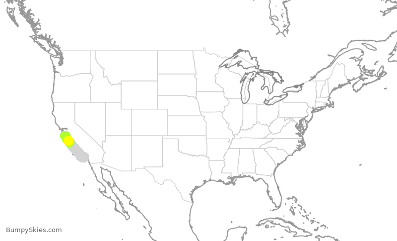 Turbulence forecast map for SWA3864, SNA to SJC