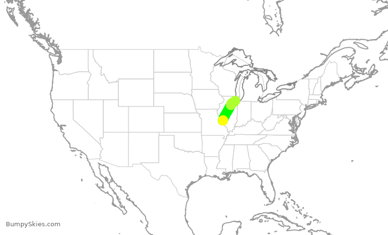 Turbulence forecast map for SWA3865, STL to MDW