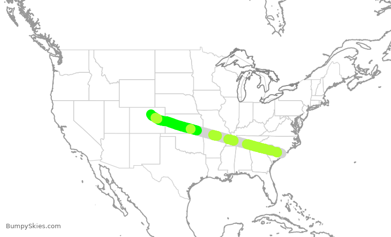Turbulence forecast map for SWA3866, MYR to DEN