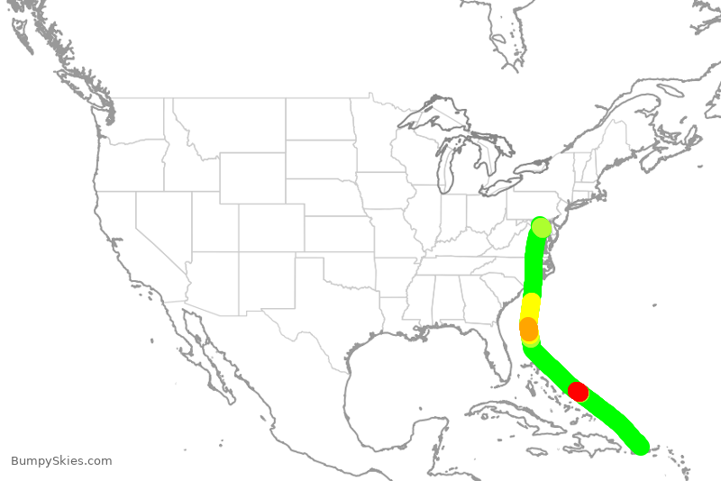 Turbulence forecast map for SWA3869, SJU to BWI