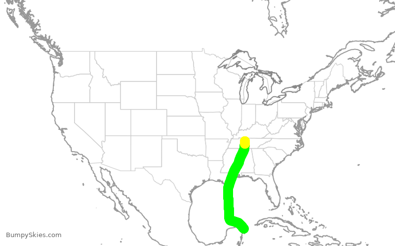Turbulence forecast map for SWA386, BNA to CUN