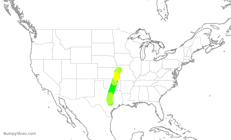 Turbulence forecast map for SWA3871, AUS to MCI