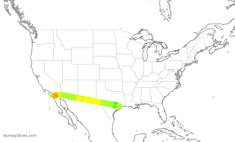 Turbulence forecast map for SWA3875, HOU to SAN