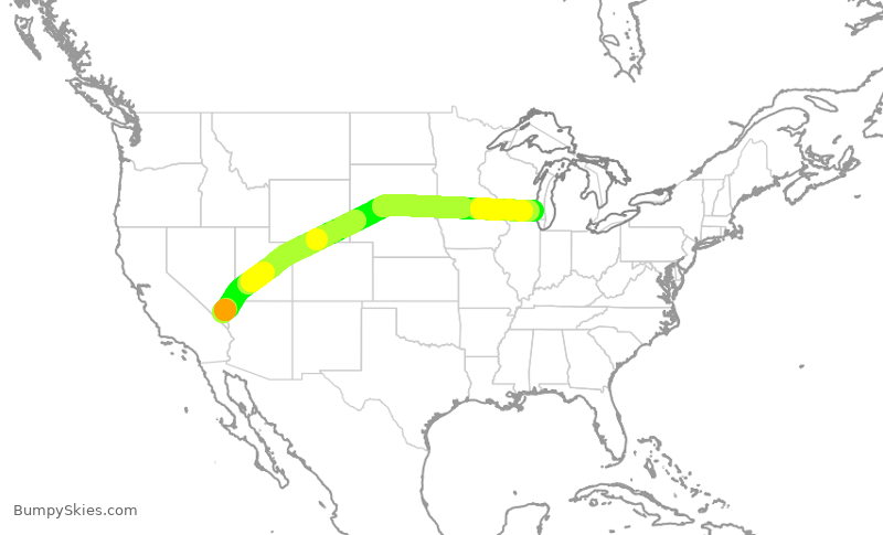 Turbulence forecast map for SWA3875, LAS to MKE