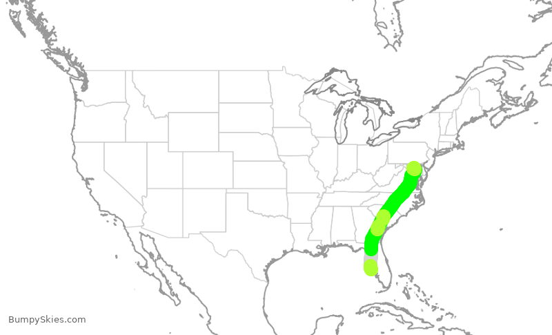 Turbulence forecast map for SWA3876, SRQ to BWI