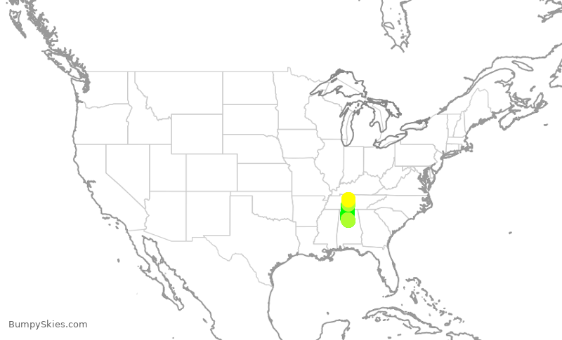 Turbulence forecast map for SWA3881, BNA to BHM