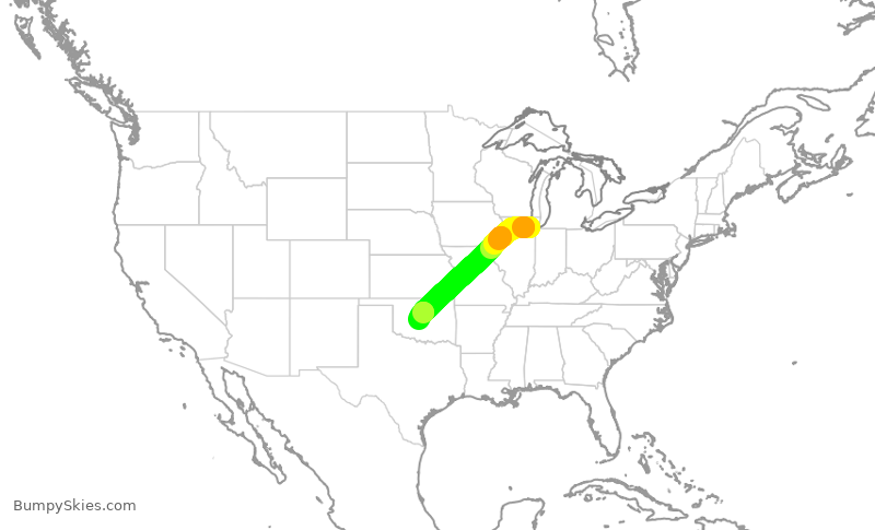 Turbulence forecast map for SWA3881, MDW to OKC
