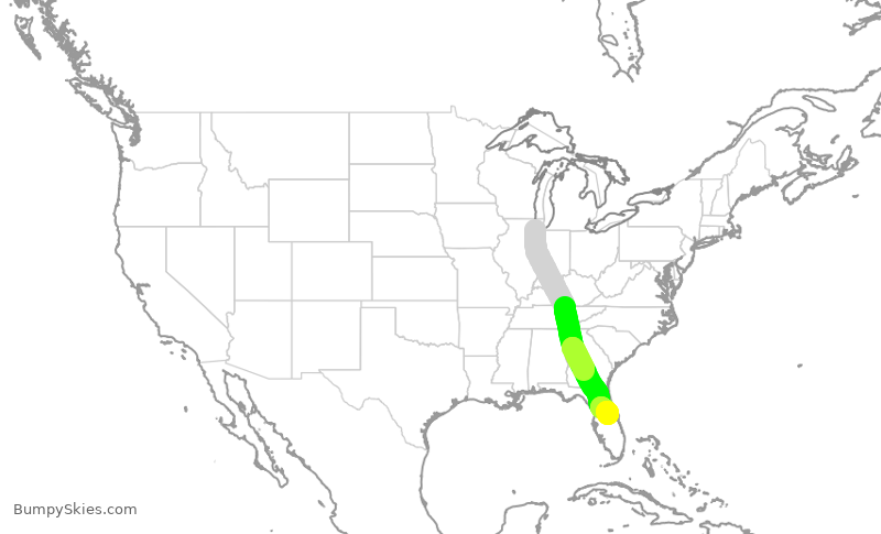 Turbulence forecast map for SWA3884, MDW to MCO
