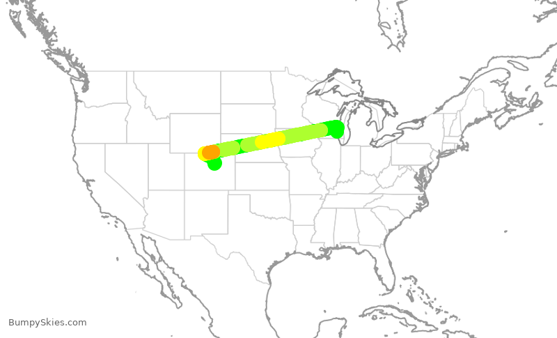 Turbulence forecast map for SWA3885, MKE to DEN