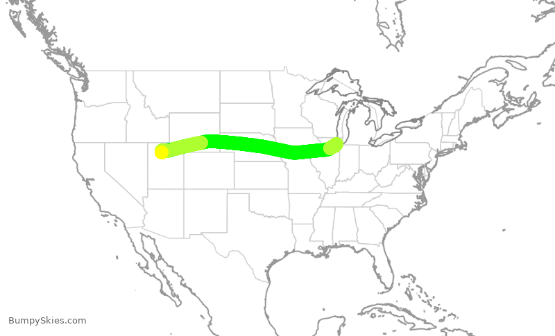 Turbulence forecast map for SWA3885, SLC to MDW