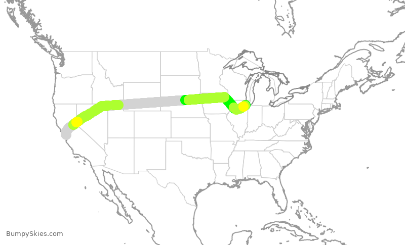 Turbulence forecast map for SWA3886, SJC to MDW